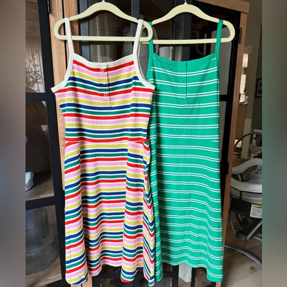 BUNDLE 2 Hanna Andersson Girls Striped Cami Fit & Flare Dress rainbow ribbed - Picture 1 of 7